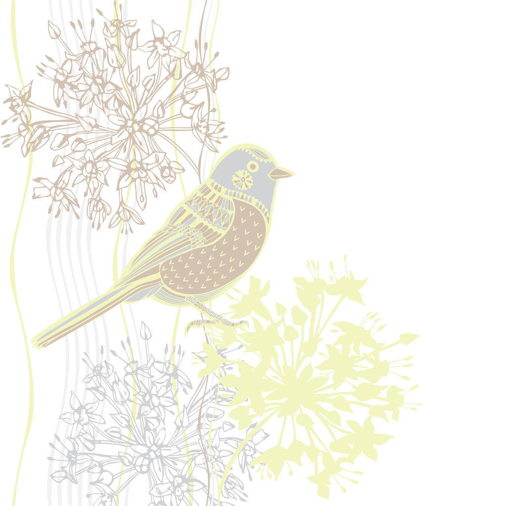Cartoon bird and flowers. - Vector, Image