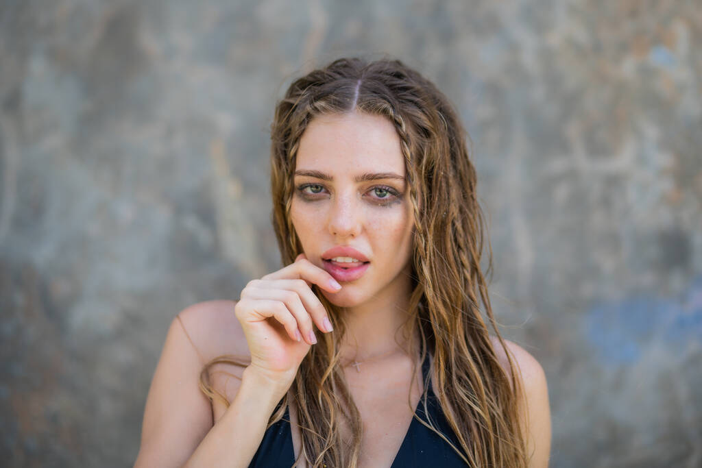 Beauty woman eyes, healthy pure skin, natural make up. Beautiful face of beauty young model. Portrait of pretty girl enjoying beauty treatment, summer outdoor. Beautiful natural woman - Photo, Image
