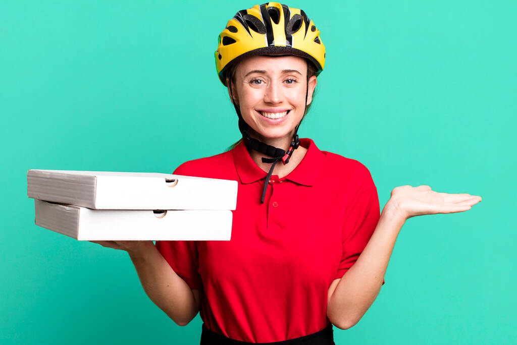 pizza delivery pretty blonde woman - Фото, изображение