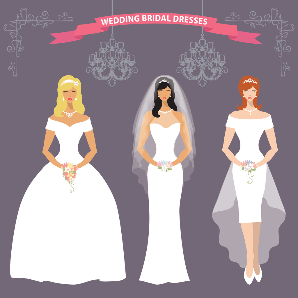 Tři nevěsty v dlouhé svatební šaty. - Fotografie, Obrázek