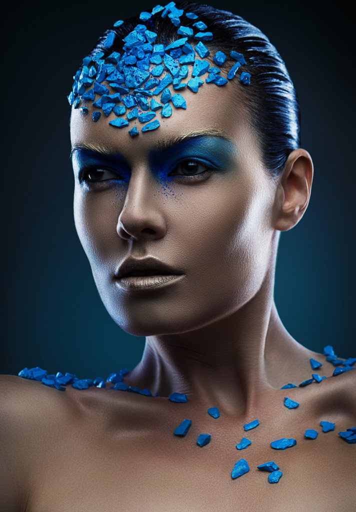 Kobieta z niebieskie kamienie na twarz - Zdjęcie, obraz