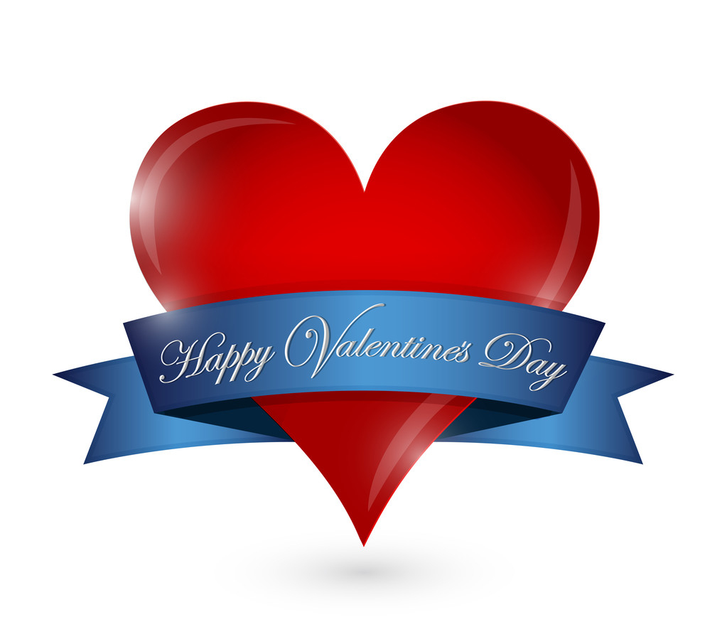 happy valentines day heart and ribbon illustration - Photo, Image