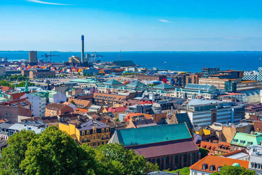 İsveç 'in Helsingborg kentinin Panorama manzarası. - Fotoğraf, Görsel