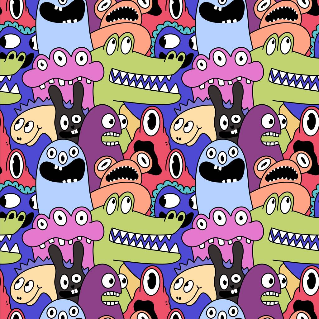 Cartoon monsters seamless emoticons aliens pattern for kids clothes print and wrapping paper and fabrics and linens and kindergarten. High quality illustration - Photo, image