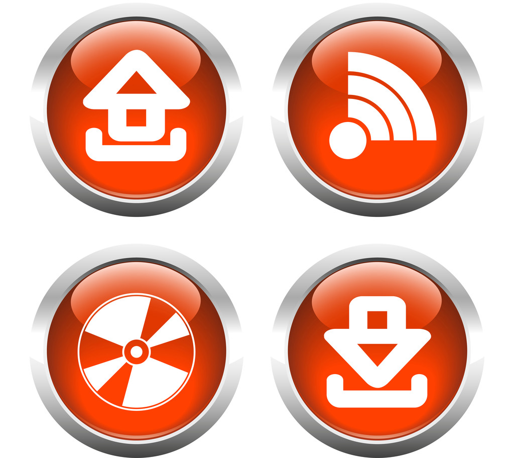 Set of buttons for web, CD, download, upload, wi-fi. - Vector, Image
