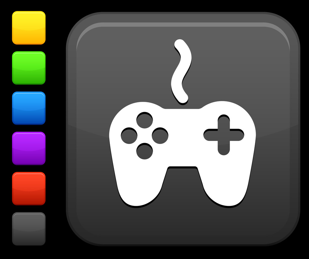 video game controller icon on square internet button - Vector, Image