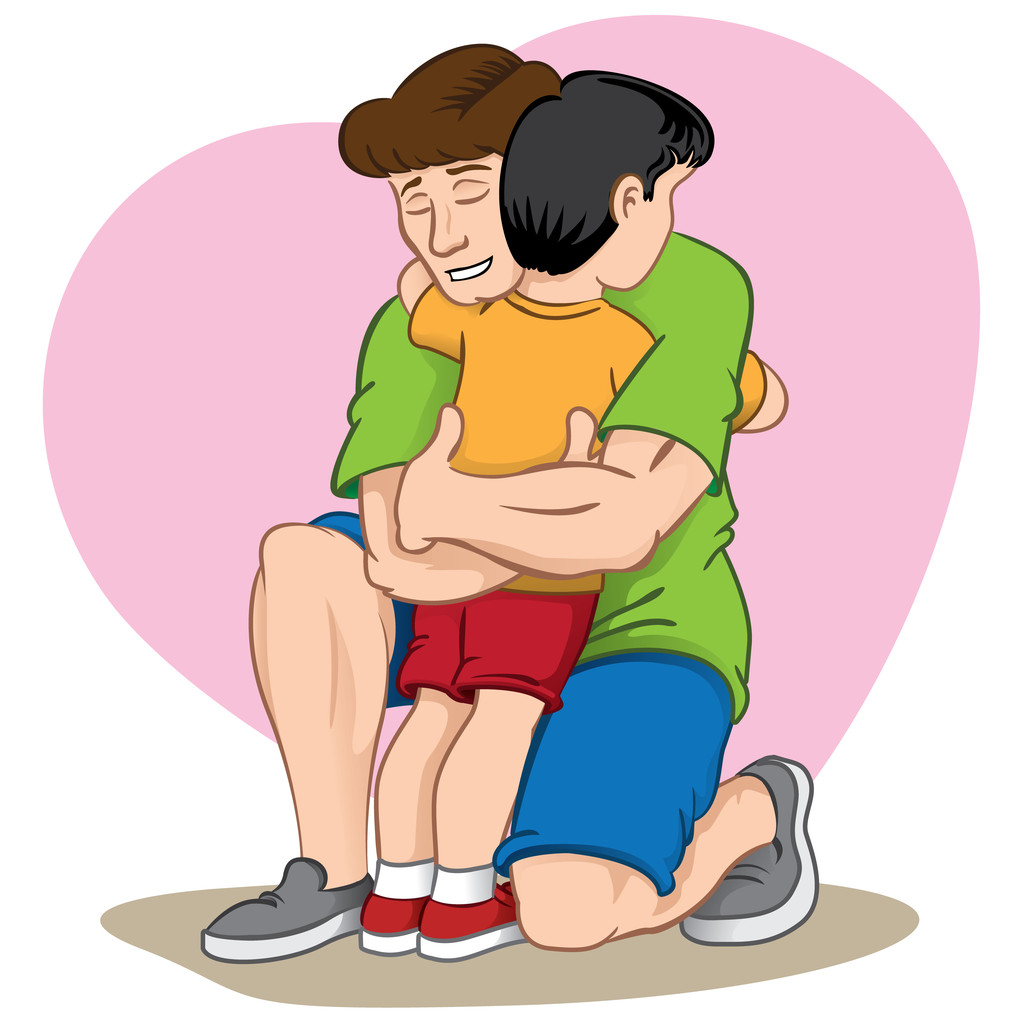 Illustratie van een vader die interactie met uw kind door middel van knuffel. Kan worden gebruikt in advertenties en institutionele catalogi - Vector, afbeelding