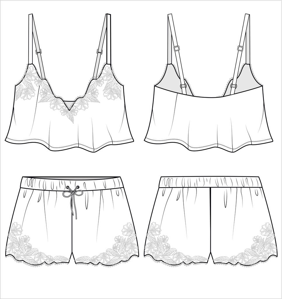 EMBROIDERED CAMI AND BOYSHORTS FOR WOVEN BRIDAL NIGHTWEAR SET IN EDITABLE VECTOR FILE - Vector, Image
