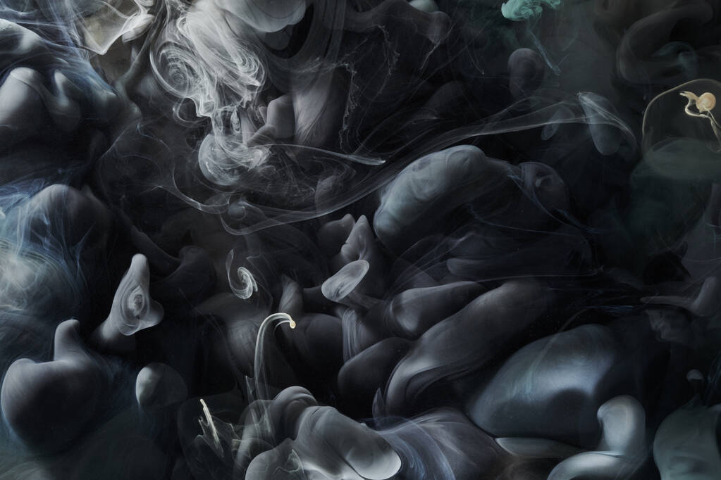 Dark black contrast liquid art background. Paint ink explosion, abstract clouds of smoke mock-up, watercolor underwater - Photo, Image