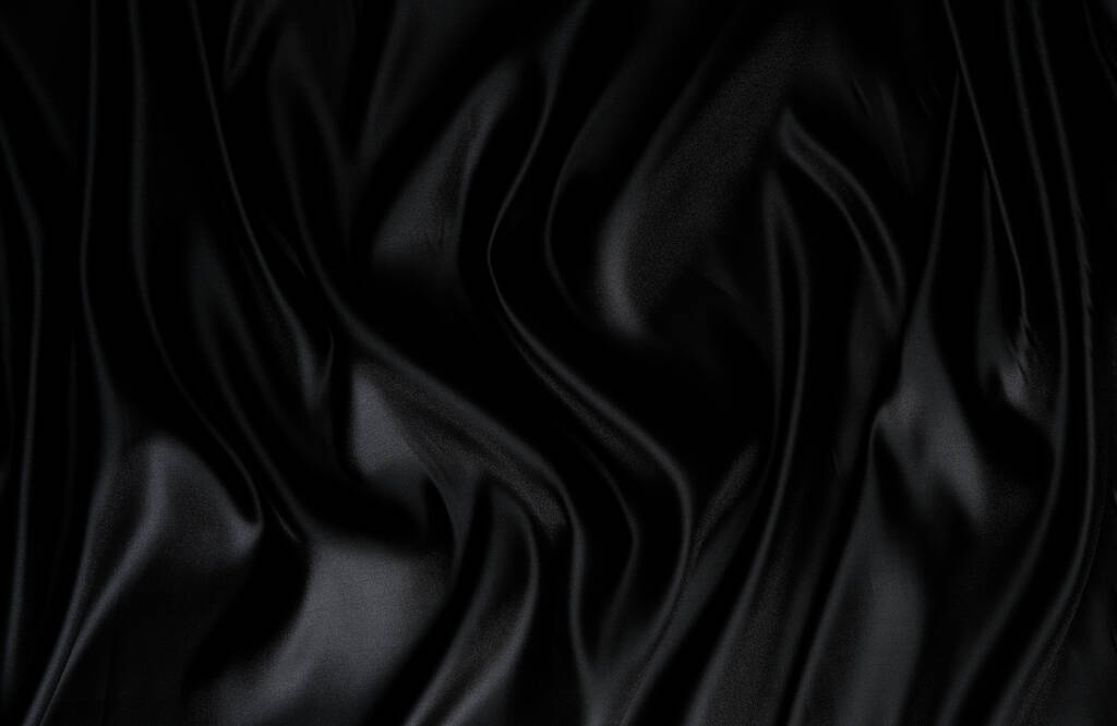 Tessuto di seta, astratto ondulato sfondo tessuto di raso nero - Foto, immagini