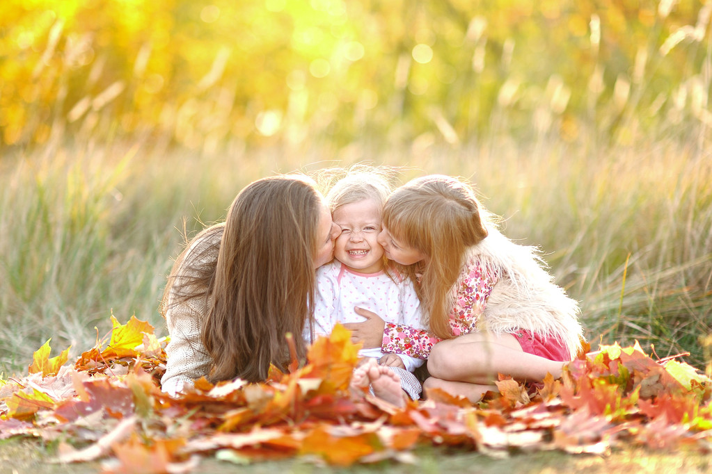 秋の美しい家族の肖像 - 写真・画像