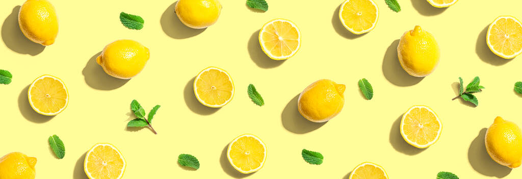 Limoni gialli freschi con vista sopraelevata zecche - posa piatta - Foto, immagini