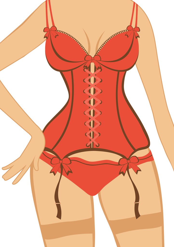 Bella figura di donna in un corsetto rosso
 - Vettoriali, immagini