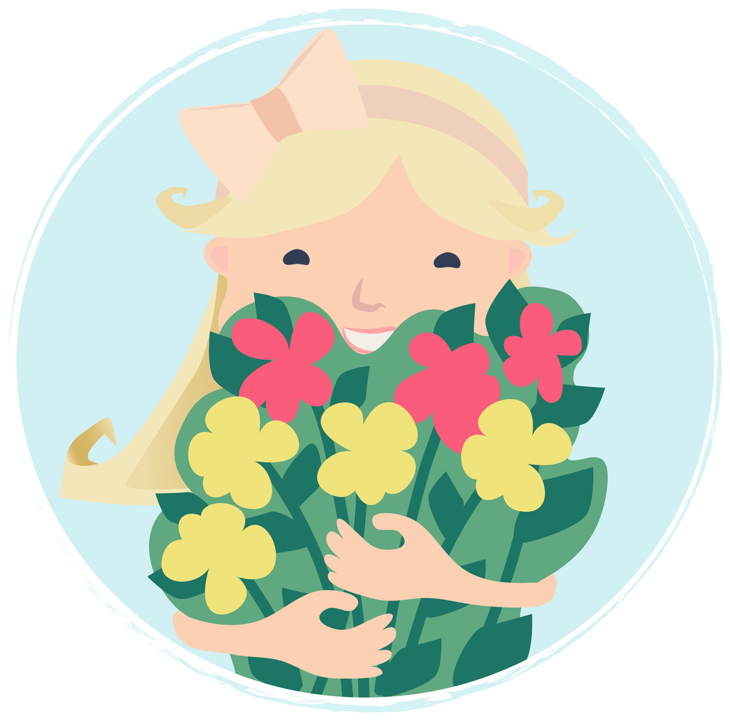 Dość uśmiechający się młoda dziewczyna z bukietem kwiatów - Wektor, obraz