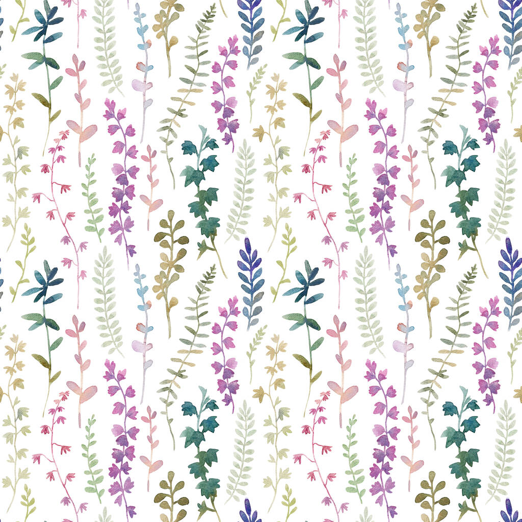 Beautiful floral seamless pattern with watercolor wild herbs and flowers. Stock illustration. - Valokuva, kuva