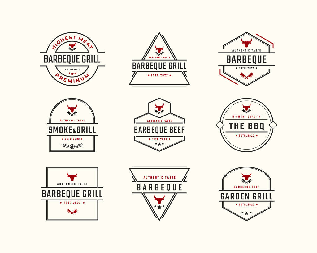 Vintage Retro distintivo emblema barbecue barbecue barbecue rustico barbecue, Barbecue etichetta timbro logo Design stile lineare - Vettoriali, immagini