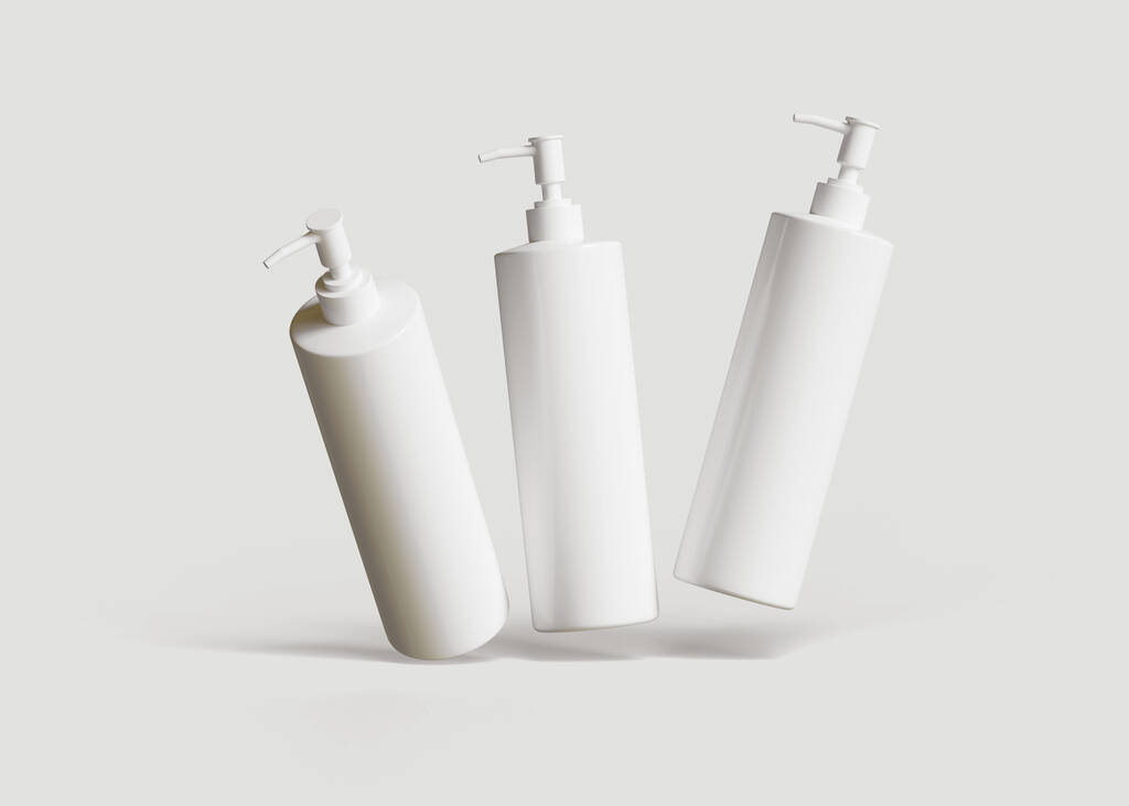 Egy fehér színű kozmetikai palack textúrával, amely 3D-s szoftverrel valósnak tűnik, ez a kozmetikai palack használható a projekt befejezéséhez. - Fotó, kép