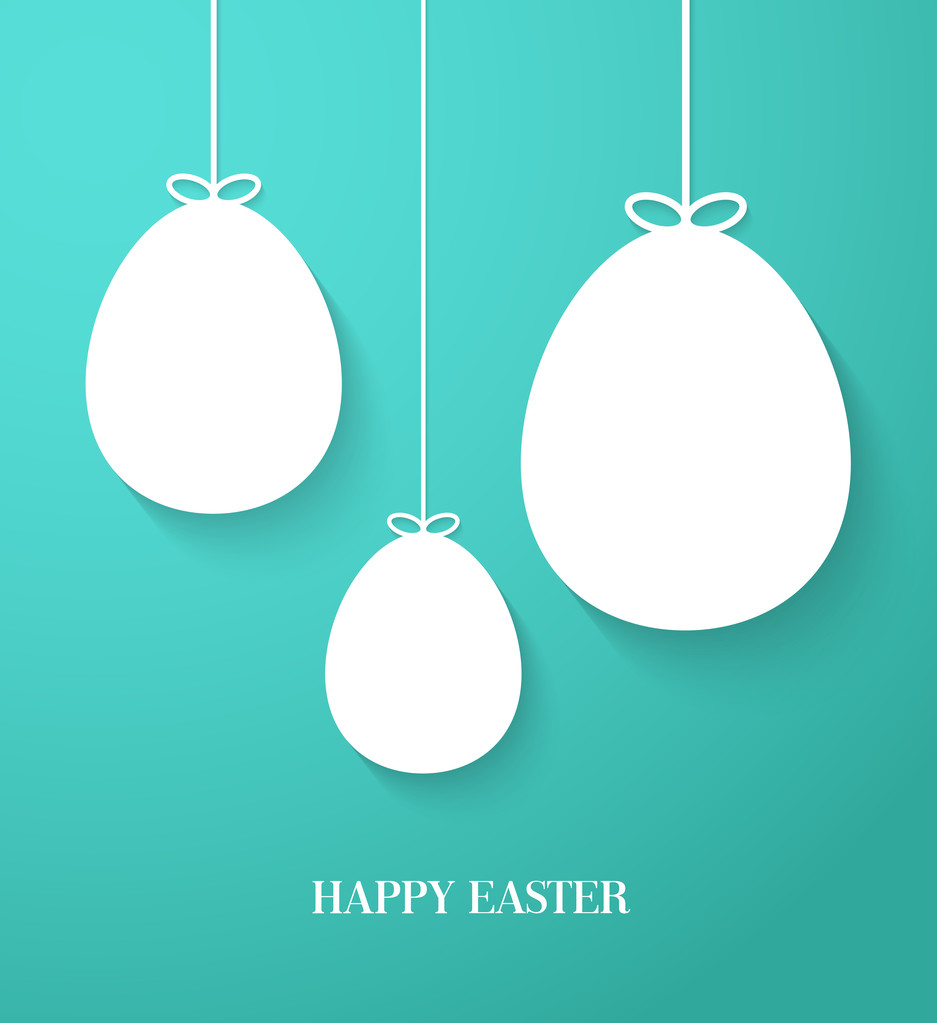 Tarjeta de felicitación de Pascua con huevos de papel colgantes
. - Vector, imagen