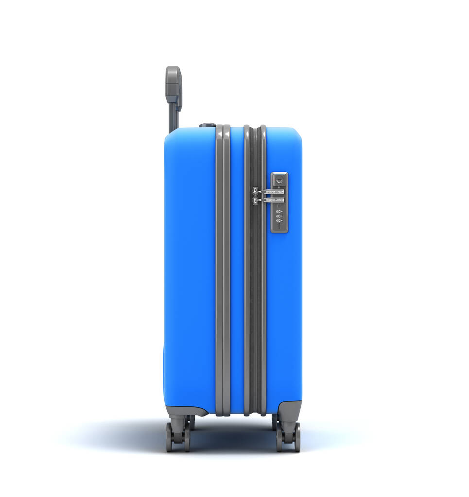 Velký plastový cestovní kufr s kombinovaným zámkem a kolečky pravý pohled 3d vykreslení na bílém - Fotografie, Obrázek