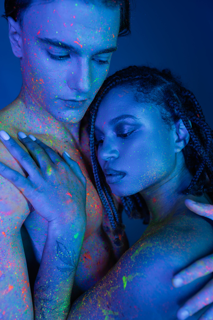 Sensual Interracial Couple In Colorful Body Paint Free Stock Photo