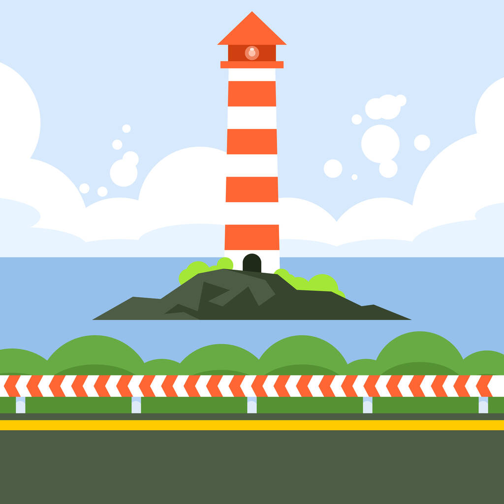 Lighthouse on the island. Vector illustration in flat design style. - Vector, Image