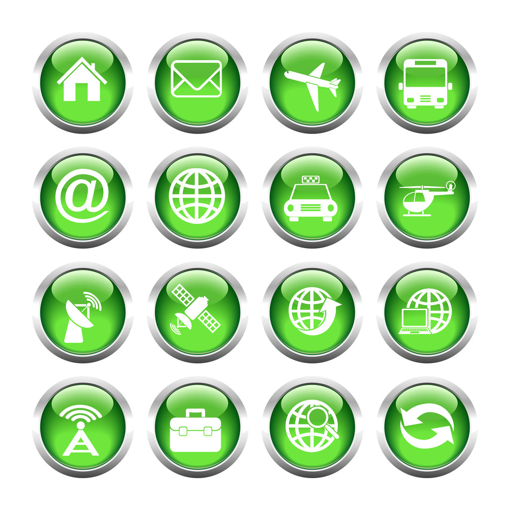 Conjunto de botones para web, globo, correo, transporte, hogar
. - Vector, Imagen