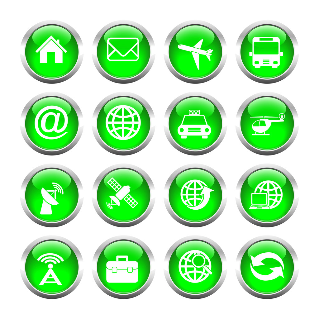 Web、グローブ、メール、交通、ホームのボタンのセット. - ベクター画像