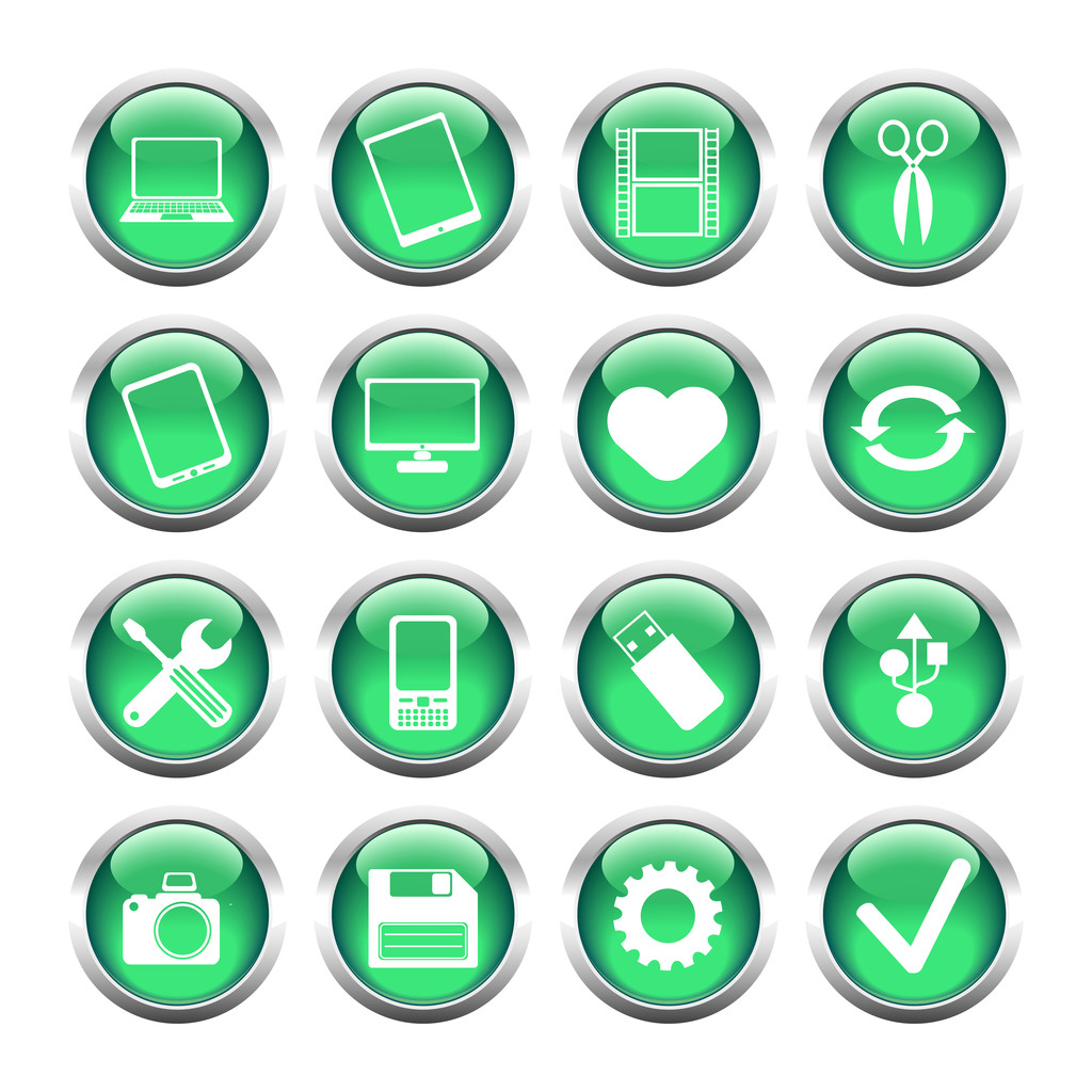 Conjunto de botones para web, tableta, smartphone. herramientas, cámara, USB f
 - Vector, Imagen