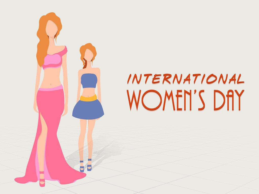 Young fashionable girls for International Women's Day celebratio - Vector, Image
