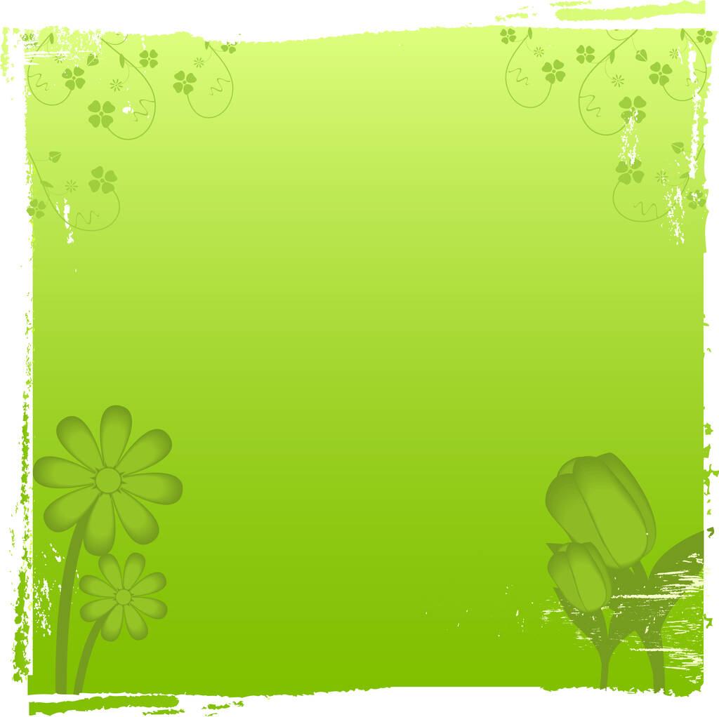 Fond vert tourmenté avec tulipes et marguerites - Vecteur, image