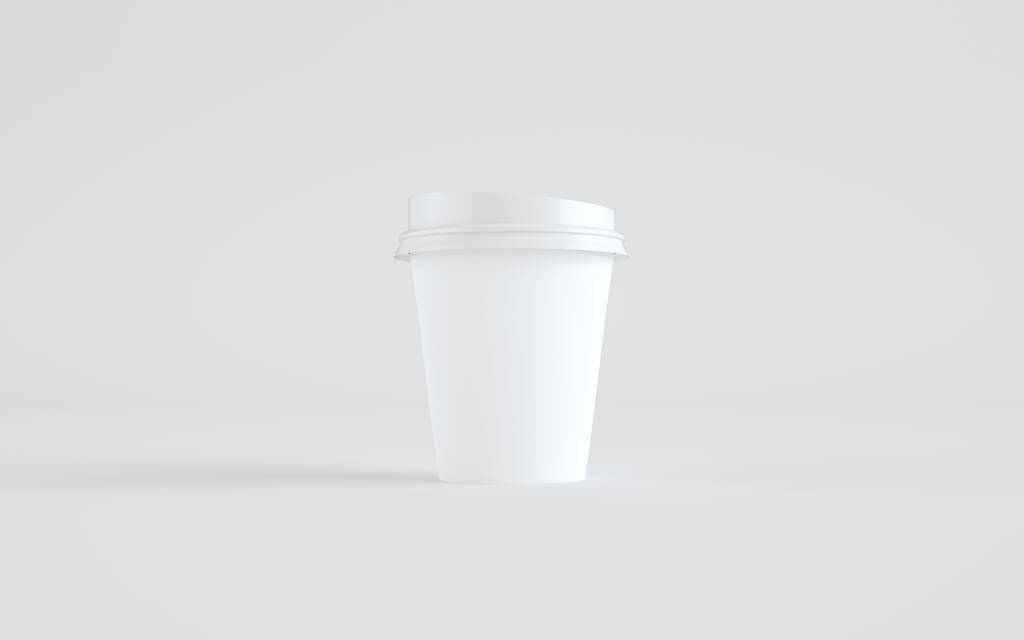 8oz 。紙コーヒーカップ蓋付きモックアップ-ワンカップ.3Dイラスト - 写真・画像