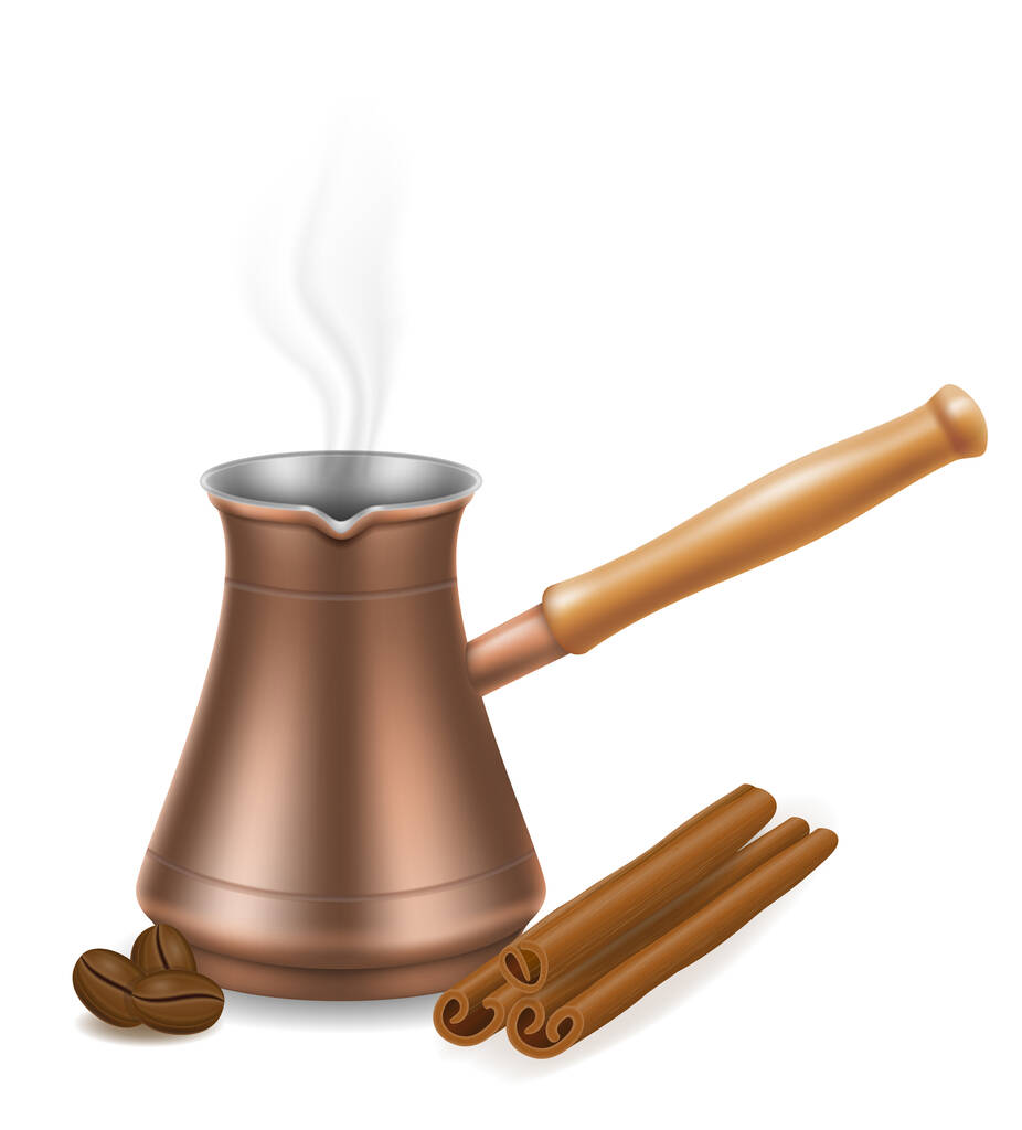 мідна турецька кав'ярня з дерев'яною ручкою для виготовлення напою Векторні ілюстрації ізольовані на білому фоні
 - Вектор, зображення