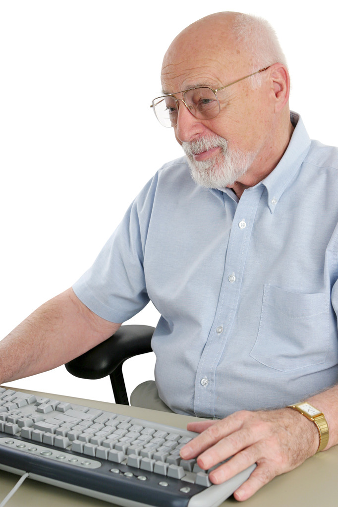 starszy człowiek cieszy się komputera - Zdjęcie, obraz