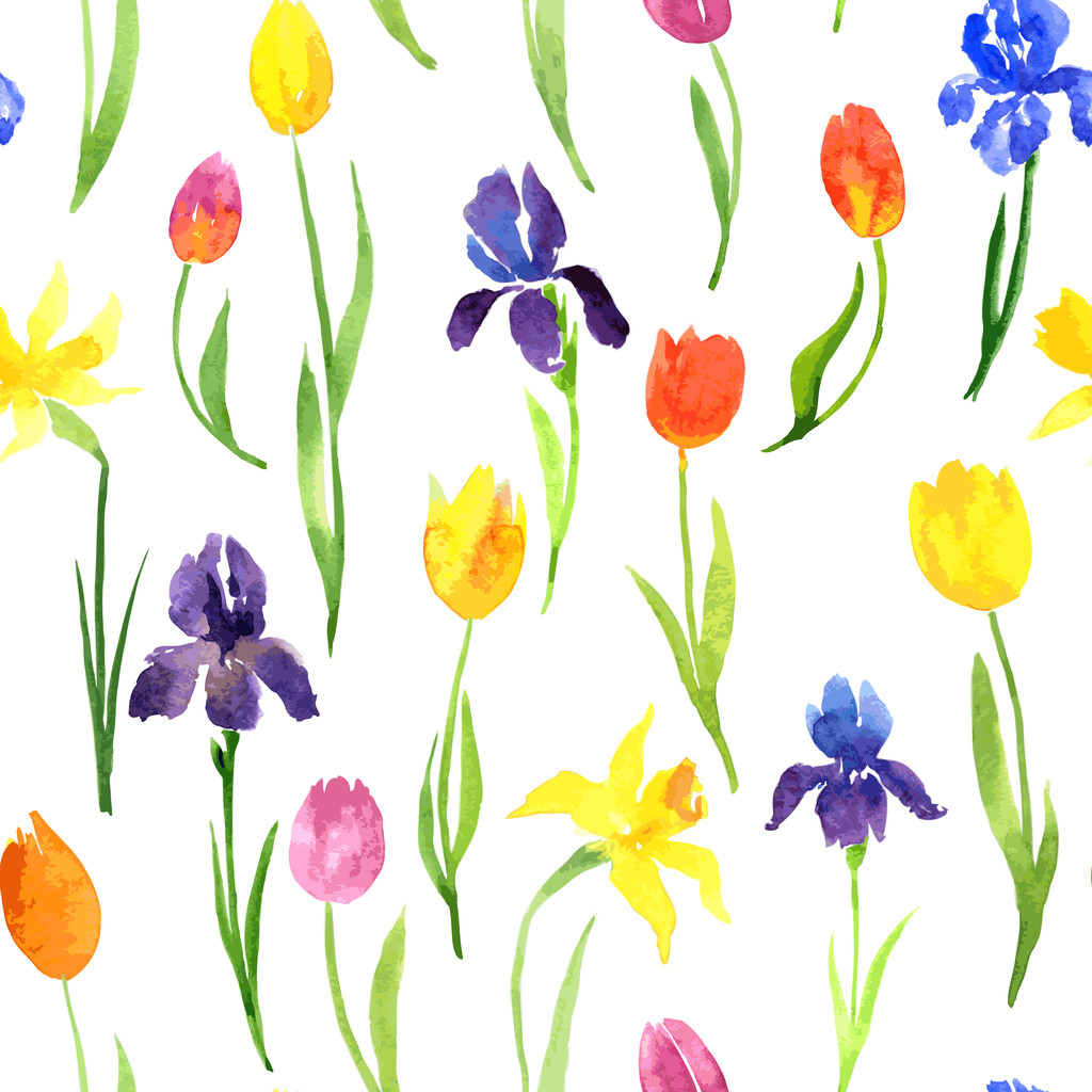 seamless pattern with watercolor flowers - Vector, Image