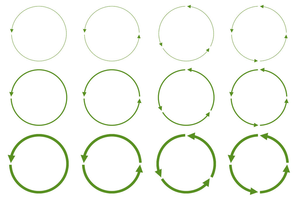 Набор стрелок зеленого круга, выделенных на белом фоне, 3d рендеринг - Фото, изображение