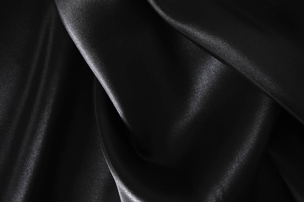Tessuto di seta, astratto ondulato sfondo tessuto di raso nero - Foto, immagini