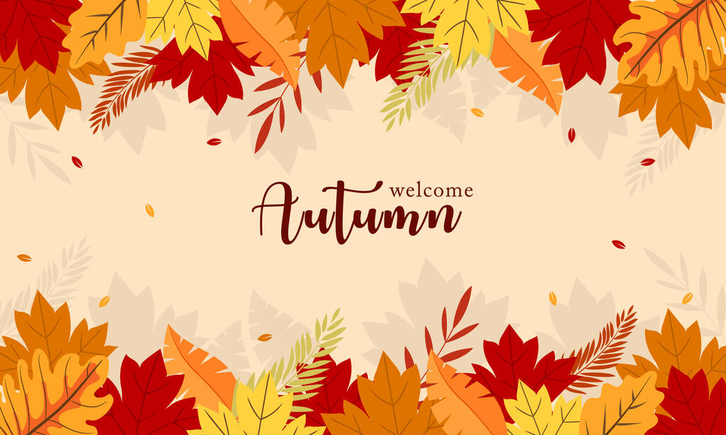 Hallo Herbst. Willkommen Herbst Vektor Hintergrund. geeignet für Karte, Banner oder Poster - Vektor, Bild