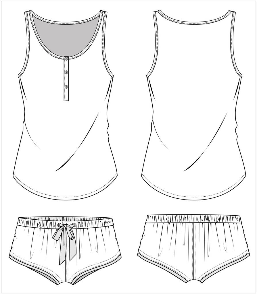 Knippen en naaien paneel mouwloos en korte broek nachtkleding set voor vrouwen en tienermeisjes in bewerkbare vector bestand - Vector, afbeelding