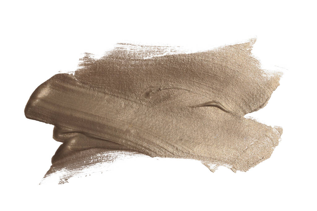 Grunge torn Silver beige nacre ink smear brush stroke stain blot on white background.  - Photo, Image