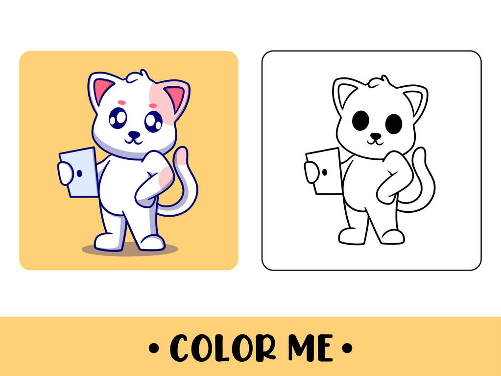  Vetor gatinho bonito para crianças colorir página ícone do vetor ilustração - Vetor, Imagem