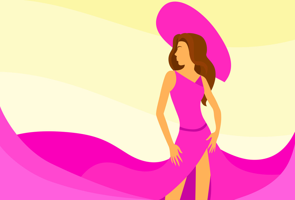 Modefrau im rosa Kleid - Vektor, Bild