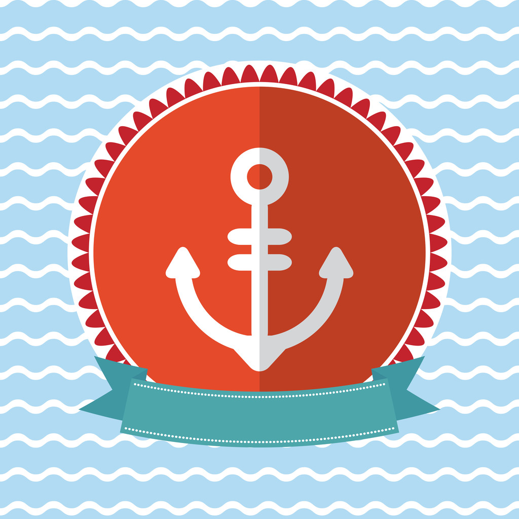 Дизайн винтажной карты "Морской якорь" красный и синий. Вектор
  - Вектор,изображение