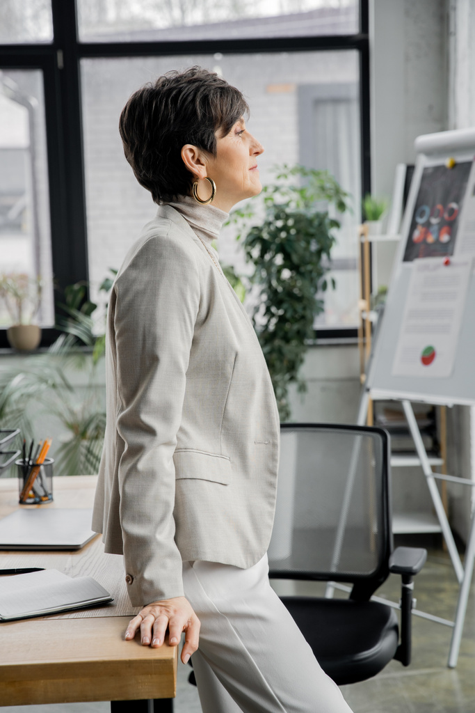 成熟した女性の側面, オフィスに立っているコーポレートマネージャー, 自信と責任 - 写真・画像