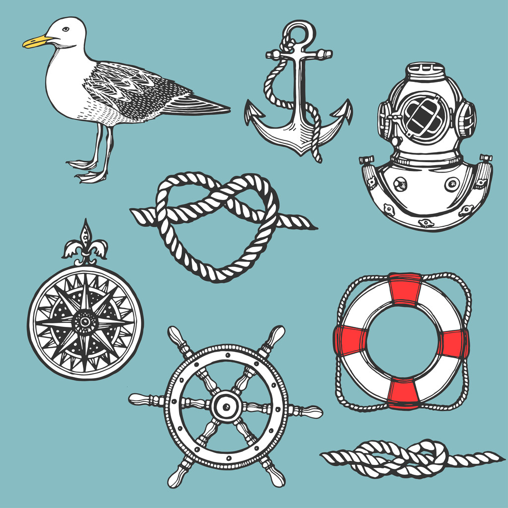 Морской винтажный набор
 - Вектор,изображение