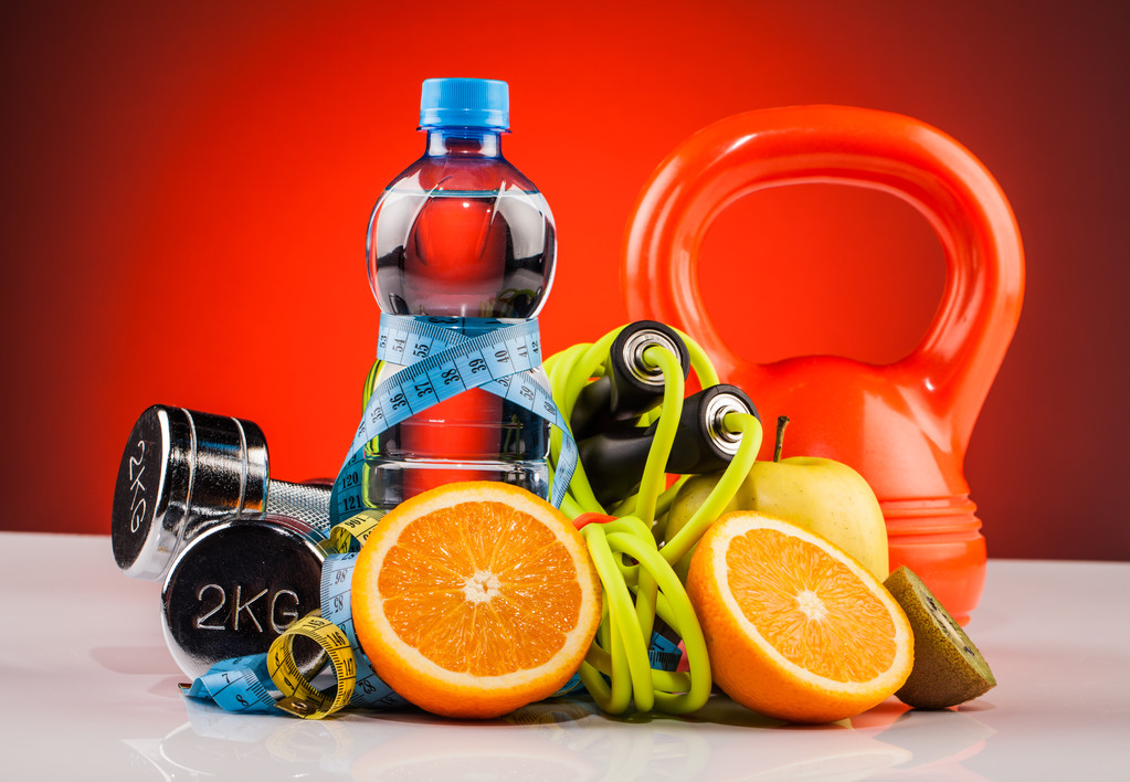 Fitness water and healthy food - Photo, Image