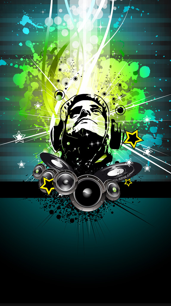 Värikäs DJ Disco Flyer sateenkaaren väreillä
 - Vektori, kuva