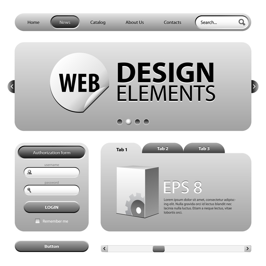 ronde hoek web design elementen grafiet grijs - Vector, afbeelding