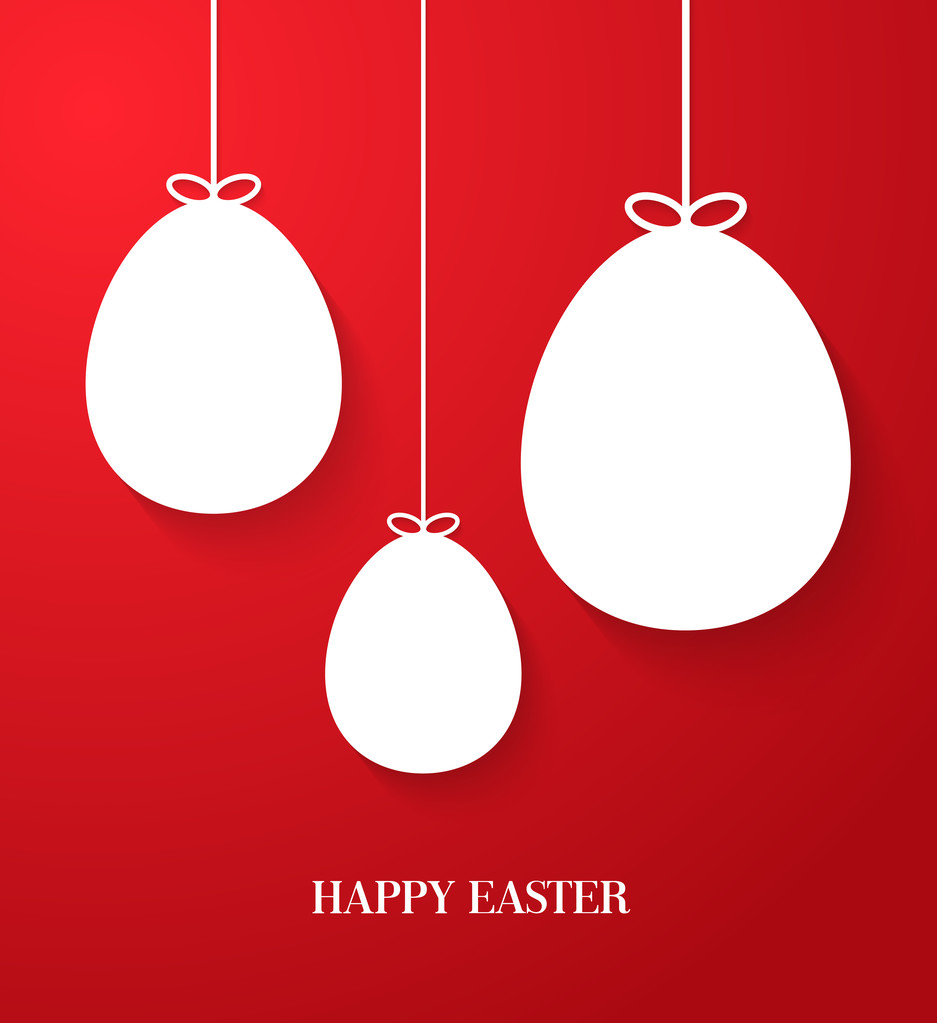 Tarjeta de felicitación de Pascua con huevos de papel colgantes
. - Vector, Imagen