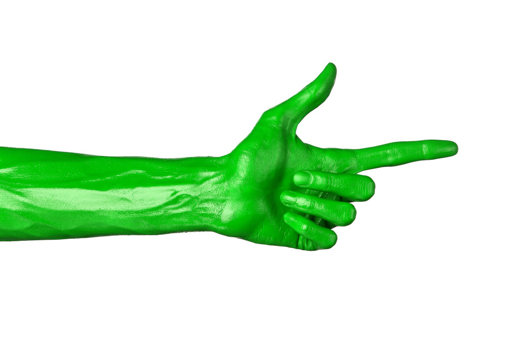 Zelené ruku na bílém pozadí, izolované, malování - Fotografie, Obrázek