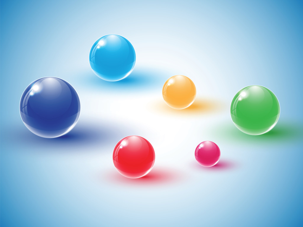 Different colour glass balls on blue background. - Vector, Image